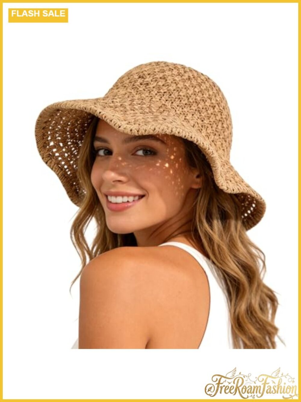 Women Sun Hat Straw Bucket UV Protection Packable Breathable Crochet Beach